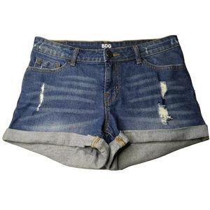 BDG Alexa Shortie Denim Jean Shorts Cuffed Blue Sz 27 Distressed